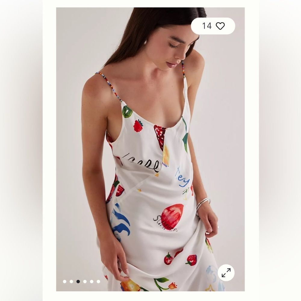 Damson Madder Anthropologie Calypso White Slip Maxi Dress with Multicolor Print - Picture 5 of 9